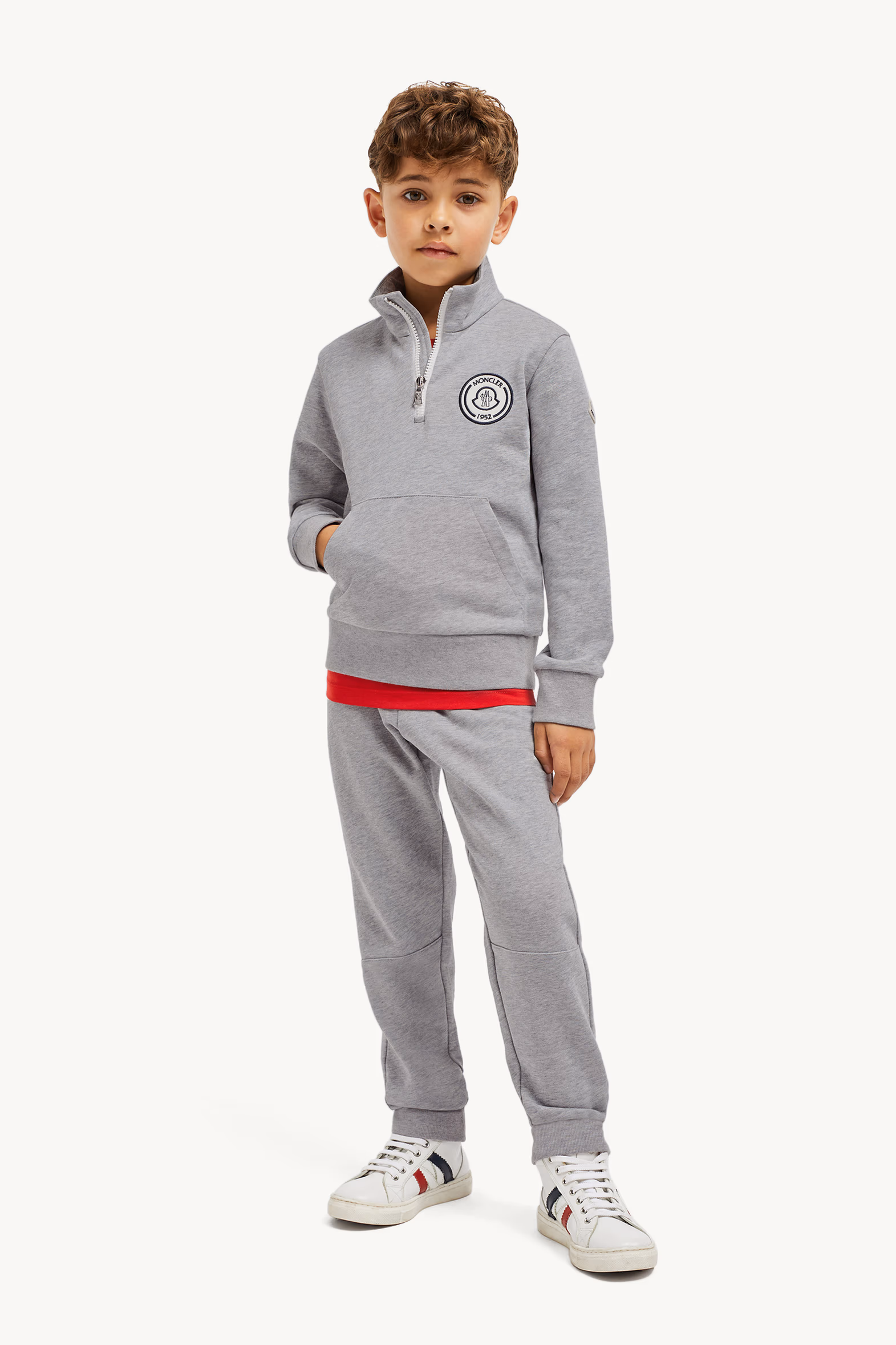 Conjunto de chándal de algodón con parche con logotipo Niño Gris Moncler 2